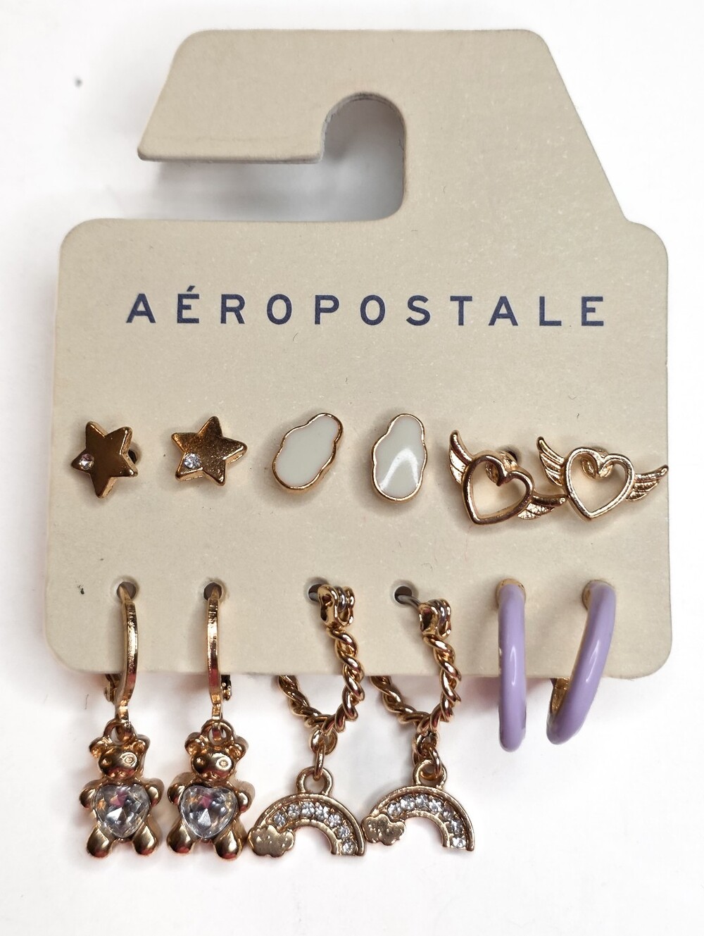 Aeropostale Gold Earrings Set 6 Pairs Of Dainty Feminine Casual Fashion Jewelry